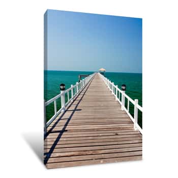 Image of Wooden Bridge To The Sea In Sunny Day Canvas Print