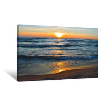 Image of Brilliant Sunrise Over The Waters Of Lake Huron In Oscoda, Michigan Canvas Print