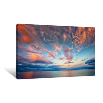 Image of Beautiful Sunset At Lake Superior With Boat Canvas Print