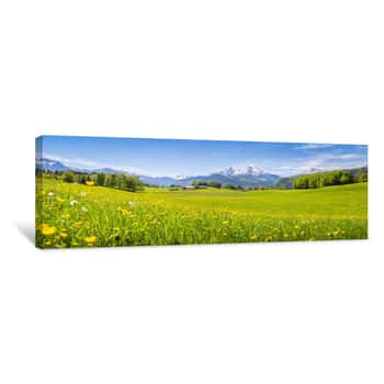 Image of Idyllic Landscape In The Alps With Blooming Meadows In Summer Canvas Print