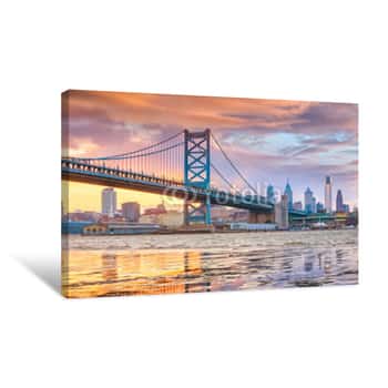 Image of Philadelphia Skyline, Ben Franklin Bridge And Penn\'s Landing Canvas Print