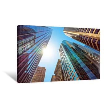 Image of Bottom-up View Of Skyscrapers Mirrored In Glass In Philadelphia Canvas Print