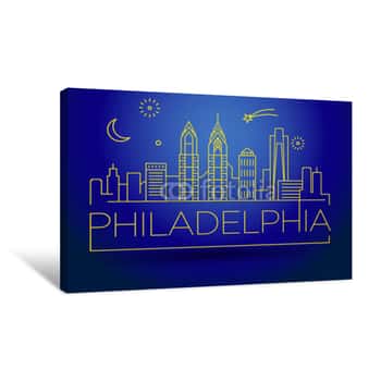 Image of Minimal Philadelphia Linear City Skyline With Typographic Design Canvas Print