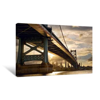 Image of Ben Franklin Bridge Above Philadelphia Skyline At Sunset, US Canvas Print