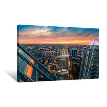 Image of Philadelphia Aerial Perspective At Sunset Canvas Print