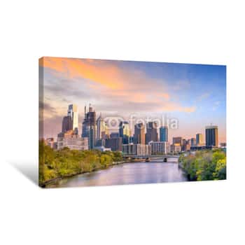 Image of Downtown Skyline Of Philadelphia, Pennsylvania At Sunset Canvas Print