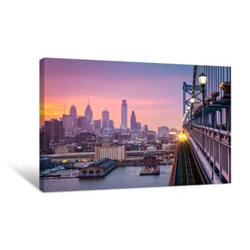 Image of Philadelphia Under A Hazy Purple Sunset Canvas Print