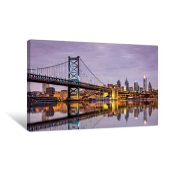 Image of Ben Franklin Bridge And Philadelphia Skyline Canvas Print