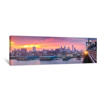 Image of Philadelphia Panorama Under A Hazy Purple Sunset Canvas Print
