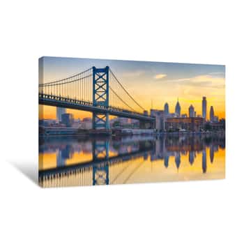 Image of Philadelphia Sunset Skyline Refection Canvas Print