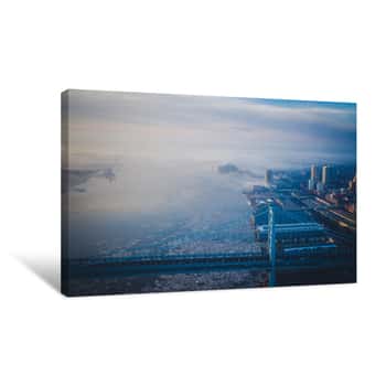 Image of Panorama Of Foggy Sunrise Benjamin Franklin Bridge Canvas Print