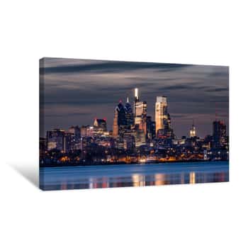 Image of Philadelphia Skyline and River At Night Canvas Print