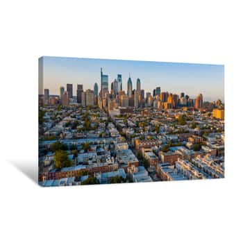Image of The Sun Is Setting On The South Side Of Downtown Philadelphia Pennslyvania Canvas Print