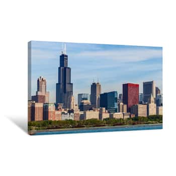Image of Windy City Downtown Skyline From Lake Michigan On A Sunny Day  Chicago Is Home To The Cubs, Bears, Blackhawks And Deep Dish Pizza II Canvas Print