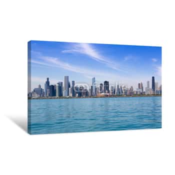 Image of Chicago Skyline Blue Lake and Blue Sky Canvas Print