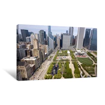 Image of Beautiful Aerial View Of The  Chicago Millennium Park And Bean -The Cloud Gate Sculpture Canvas Print