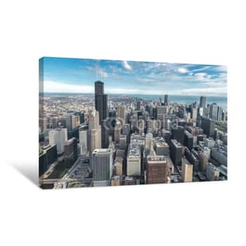 Image of Chicago Downtown Skyline Aerial View With Skyscrapers Canvas Print