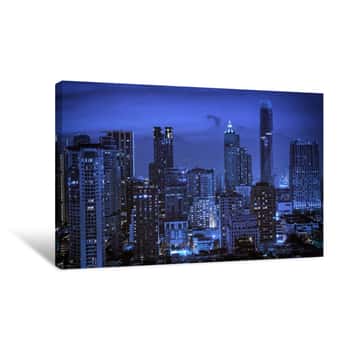Image of Abstract Cityscape With Night Light Blue Filter - Can Use To Display Or Montage On Product Canvas Print