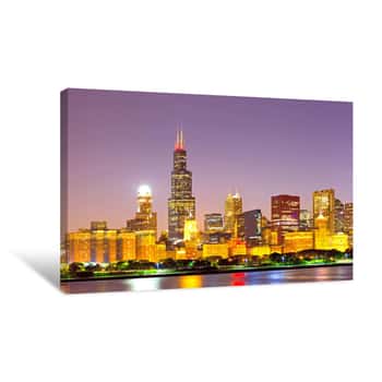 Image of City Of Chicago USA, Sunset Colorful Panorama Skyline Canvas Print