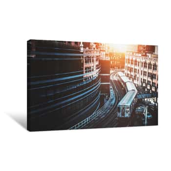 Image of Train On Elevated Tracks At The Loop, Chicago Canvas Print