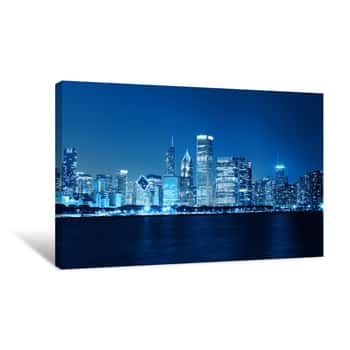 Image of Chicago Night Skyline As Financial Fistrict Canvas Print