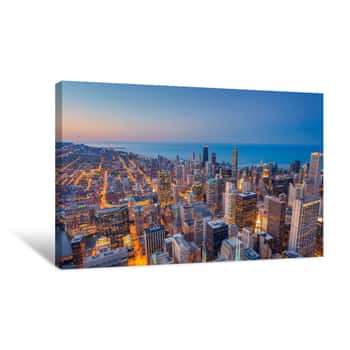 Image of Chicago  Cityscape Image Of Chicago Downtown During Twilight Blue Hour Canvas Print