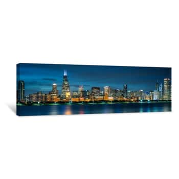 Image of Chicago Shoreline By Night Canvas Print