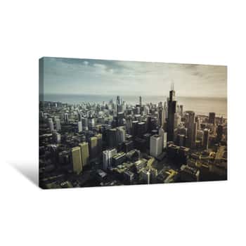 Image of Chicago Skyline Aerial View With Downtown Skyscrapers Canvas Print