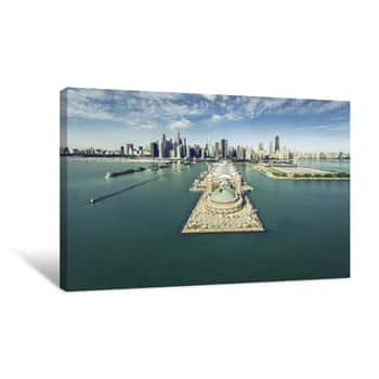 Image of Chicago Skyline Aerial View With Navy Pier Canvas Print