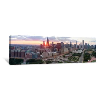 Image of Aerial Photo Downtown Chicago At Sunset Canvas Print
