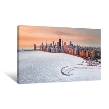 Image of Chicago Panorama Cityscape Polar Vortex Aerial Top View Canvas Print