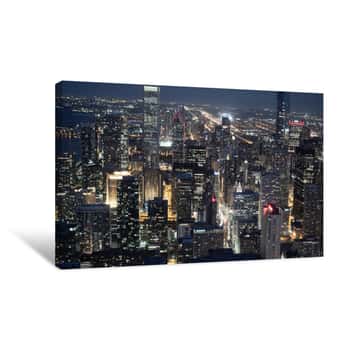 Image of The City Of Chicago By Night - View From Above - Travel Photography Canvas Print