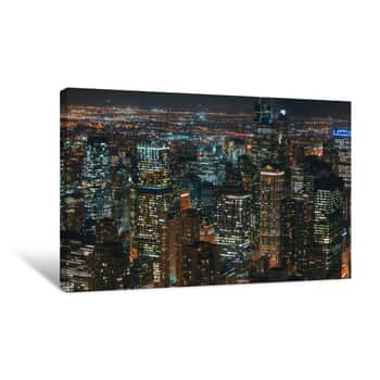 Image of Chicago Downtown Cityscape Skyscrapers At Night Canvas Print
