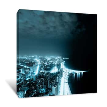Image of Night View On Chicago Skyline Canvas Print