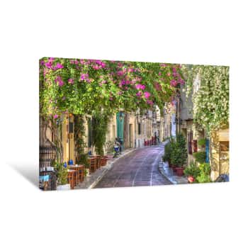 Image of Traditional Houses In Plaka Area Under Acropolis ,Athens,Greece Canvas Print