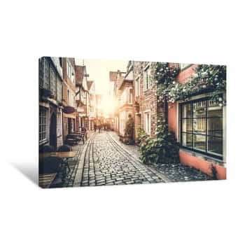 Image of Historic Street In Europe At Sunset With Retro Vintage Effect Canvas Print