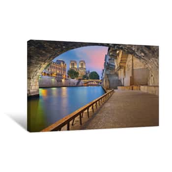 Image of Paris  Image Of The Notre-Dame Cathedral And Riverside Of Seine River In Paris, France Canvas Print