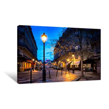 Image of Paris Beautiful Street In The Evening With Lampposts Canvas Print