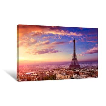 Image of Paris Eiffel Tower And Skyline Aerial France Canvas Print