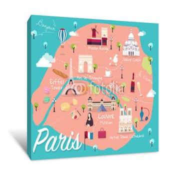 Image of Map Of Paris Attractions Vector And Illustration Canvas Print