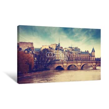 Image of Pont Neuf In Central Paris, France   The Pont Neuf  Is The Oldest Standing Bridge Across The River Seine In Paris  Toned Image Canvas Print