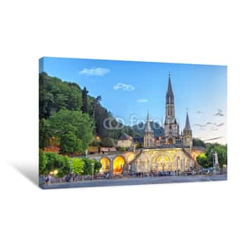 Image of Rosary Basilica In The Evening In Lourdes Canvas Print