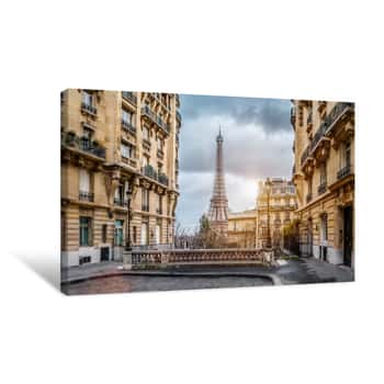 Image of The Eiffel Tower In Paris From A Tiny Street Canvas Print