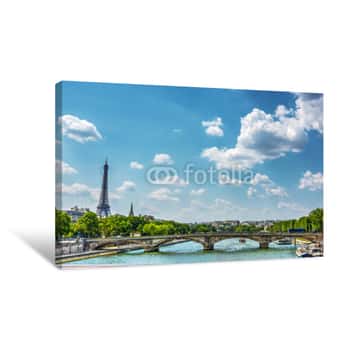 Image of Seine River With World Famous Eiffel Tower On The Background Canvas Print