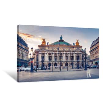 Image of French Opera In Paris, France   Scenic Skyline Against Sunset Sky  Travel Background Canvas Print