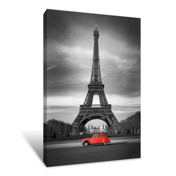 Image of Tour Eiffel Et Voiture Rouge- Paris Canvas Print