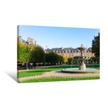 Image of View Of Fountain At Famous Place De Vosges, Paris, France Canvas Print