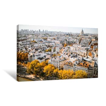 Image of Aerial Panoramic View Of Paris From The Notre-Dame Cathedral During The Morning Light In France Canvas Print