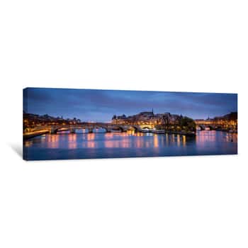 Image of Dawn On A Cloudy Morning In Paris, With Ile De La Cite, Pont Neuf And The Seine River Reflecting City Lights  France Canvas Print