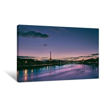 Image of Paris, Senna River Wirth Tour Eiffel At Sunset Canvas Print